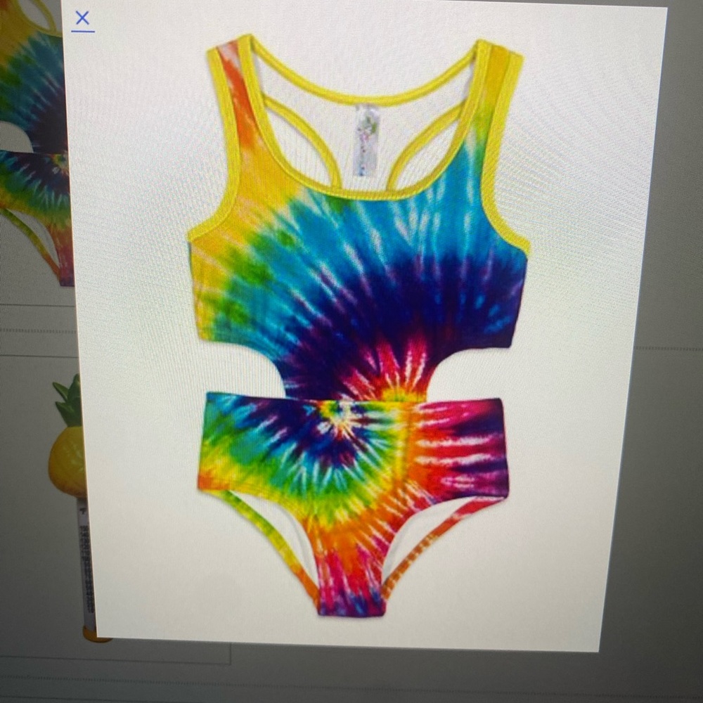 EUC Sunshine Swing Brand Multicolor Tie Dye Cutout One Piece Girls Swimsuit 14